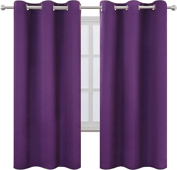 Purple Thermal Blackout Curtains/42 x 72 Inch/Set of 2 Panels Room Darkening Curtains for Bedroom