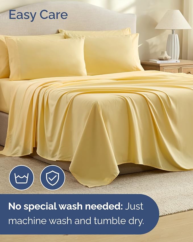 King 6 Piece Bed Sheet Set - Breathable & Cooling Sheets - Butter Yellow | Ultra Soft Hotel Luxury Bedding Set w/ 8-16 Inch Deep Pockets - 1 Flat & 1 Fitted Sheet & 4 Pillowcases - Wrinkle & Fade Free