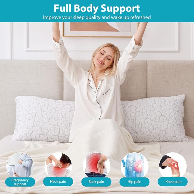 Cooling Body Pillow for Side Sleeper, Long Pillow for Bed, 20x54 in | Shredded Memory Foam, Adjustable Loft, Removable Washable Cover, Side Sleepers & Back Pain Relief
