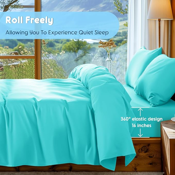 SONORO KATE 1000 Series 100% Egyptian Cotton Cal King Sheet Set,4 Pieces | Soft,Breathable Long Staple,Sateen Weave,Luxury 5-Star Hotel Bed Sheets,16" Deep Pocket,Seafoam