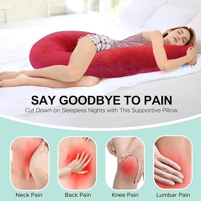 Body Pillow for Adults, Swan Shaped Pillow Insert for Sleeping, Red, 49 In | Side Sleeper Pregnancy Bed Pillow, Soft Fabric, Shredded Memory Foam and Removable Washable Cover