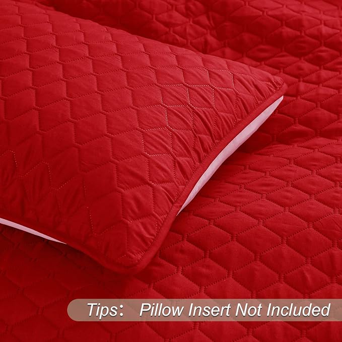 Exclusivo Mezcla Reversible California King Quilt Set, Red | Lightweight Bedspreads with 2 Pillow Shams, Soft Microfiber, All Season Bed Coverlets for Bedroom Guest Room, 112x104 Inch