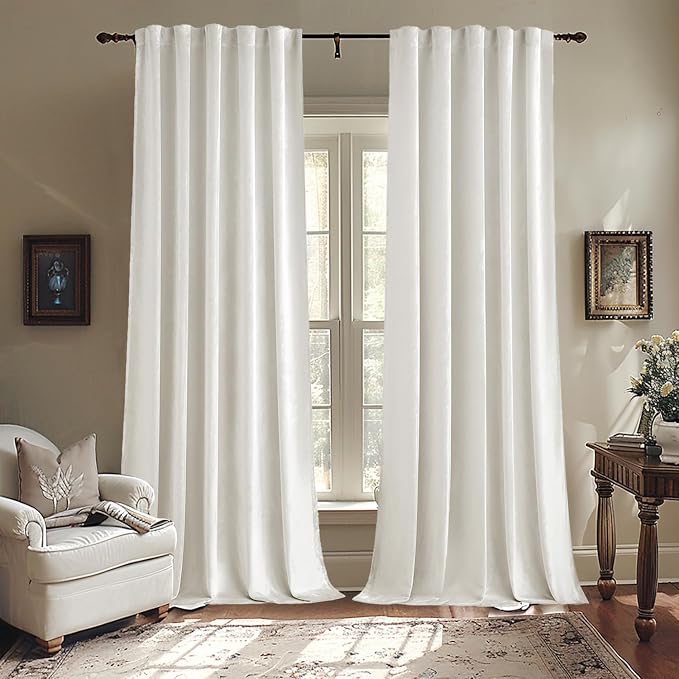 MIULEE White Velvet Curtains 52x90 inches Luxury Room Darkening Curtains | Thermal Insulated, Super Soft Modern Window Drapes for Bedroom Living Room, Rod Pocket & Back Tab