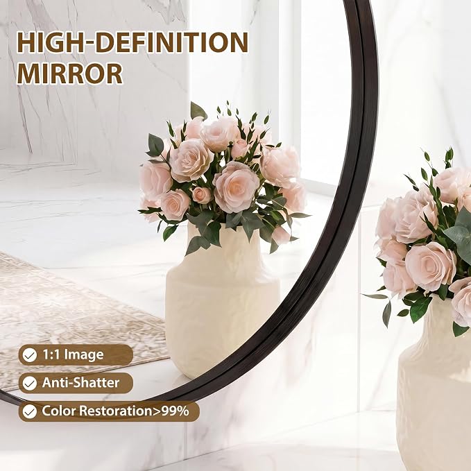 Sweetcrispy Bathroom Circle Mirror 20 in, Vanity Wall Mirror for Over Sink | odern Wall Mount Vanity Mirrors for Home Decor, Living Room, Bedroom, Black