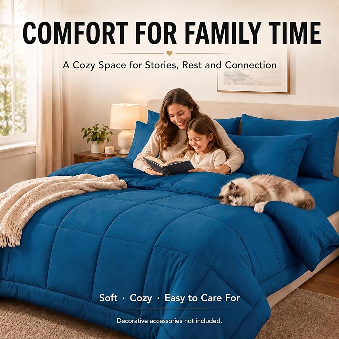Queen Comforter Set Teal - 7 Pieces Bed in a Bag | OEKO-TEX Certified, All-Season, Bedroom, Guest Room, Down-Alternative Comforter + Flat & Fitted Sheets + 4 Pillowcases