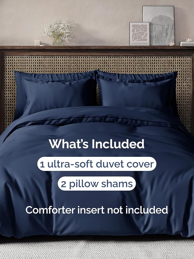 Duvet Cover Super Queen Size - 3 Piece with Zipper Closure - Navy Blue | Extra Soft, Breathable, Super Queen Duvet Cover 98" x 90" w/ 2 Pillow Shams, Zipper Closures & Ties, Women, Men, Kids & Teens