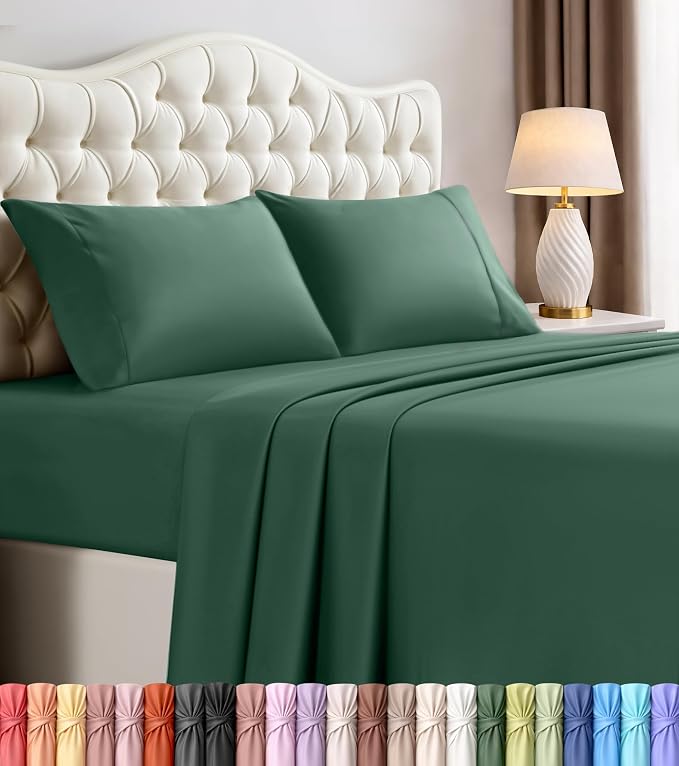 Full Sheet Set, 4 Pieces 16" Deep Pocket Hotel Luxury Sheets, Emerald Green | Extra Soft Bedsheet Set, Comfy & Breathable Cooling Sheets, Wrinkle & Fade Resistant, Fitted Sheet, Flat Sheet, 2 Pillowcases