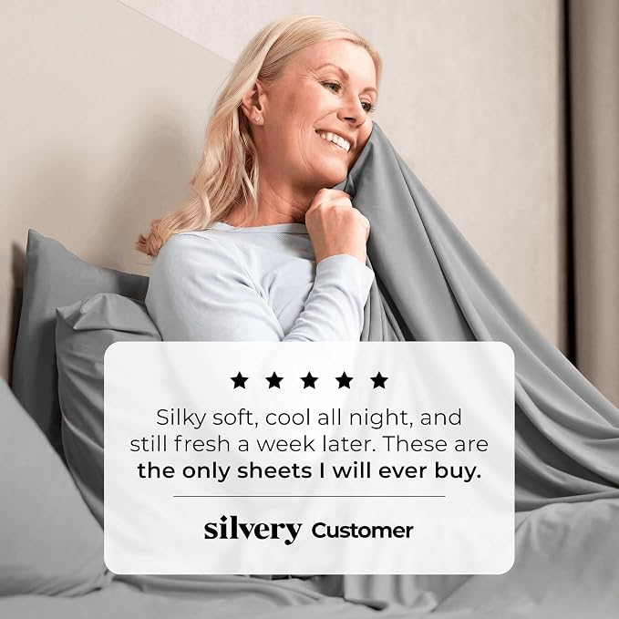 Silvery Silver Infused Bed Sheets Set - Ultra-Soft Temperature-Regulating Fabric with Self-Cleaning Technology™ that Stays Fresh 3X Longer for Hygienic Sleep