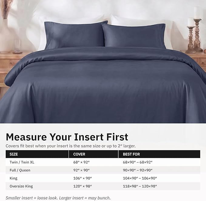California Design Den Full/Queen Duvet Cover Set, Indigo Dusty Blue | 3-Piece Set with 2 Pillow Shams, Backed by Good Housekeeping Seal, Button Closure & Corner Ties, 400 TC 100% Cotton Sateen