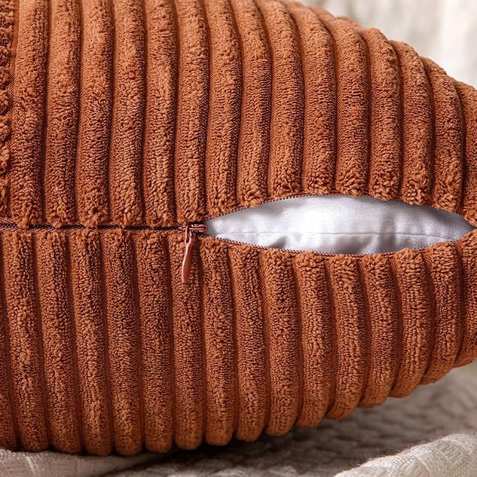 MIULEE Fall Rust Decorative Lumbar Throw Pillow Covers 14x22 Inch 2 Pack | Boho Farmhouse Pillow Covers, Soft Cross Corduroy Patchwork Textured Cushion Cases For Bed Sofa