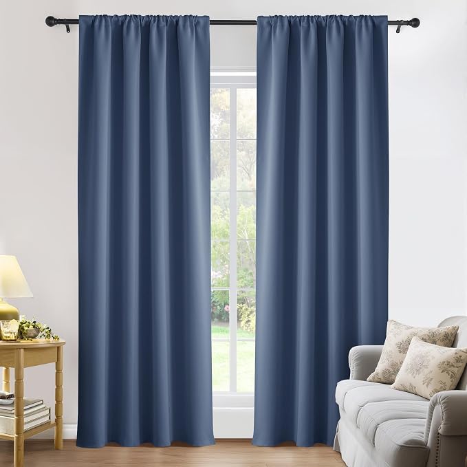 PONY DANCE Stone Blue Blackout Curtains for Living Room,Room Darkening Heat & Draft Block Window Drapes Privacy Backdrops for Home Office, W42 x L80 inch, 2 Panel
