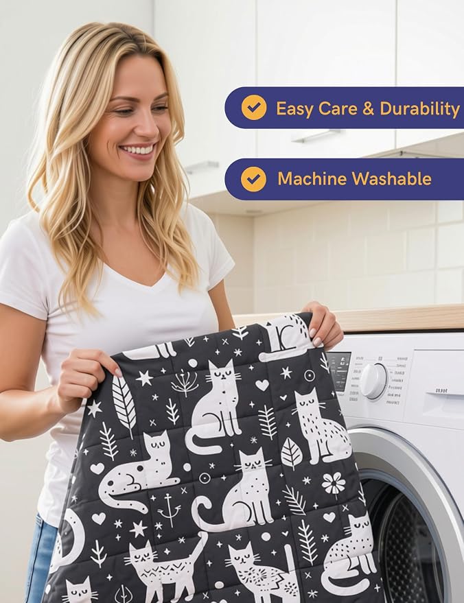 YnM Weighted Blanket Queen(60"x80" 12lbs) Washable Soft Heavy Blanket Throw for All-Season Weighted Blanket for Sleeping,Throw Size Breathable Blanket with Premium Glass Bead(Cat)