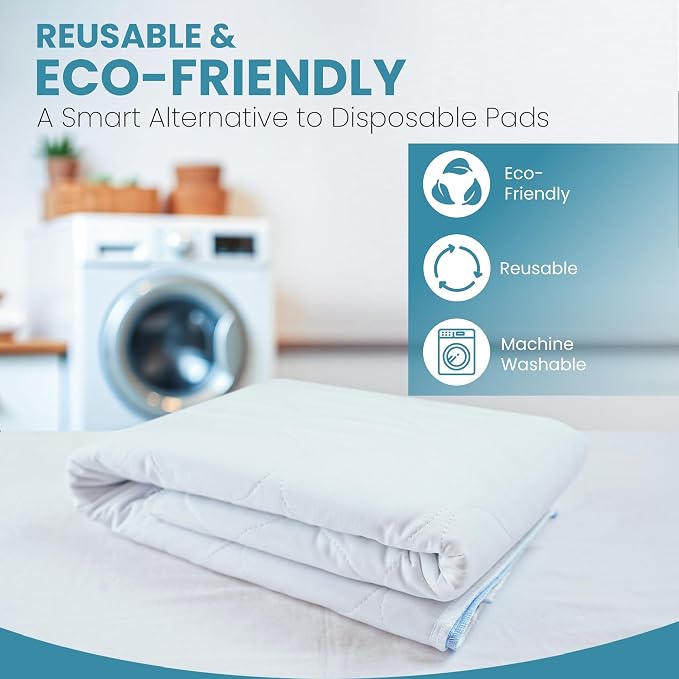 Epica Incontinence Bed Pads Washable Waterproof, 34"x52" (2 Pack), USA Made | 500 Washes, Reusable Heavy Absorbency Washable Pee Pads for Adults, Elderly & Pets - White