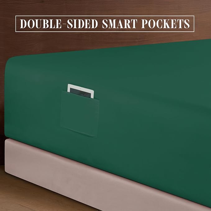 Elegant Comfort Luxurious 1500 Premium Hotel Quality Microfiber 4-Piece Sheet Set, 18-24 Inches Deep - Extra Deep Pocket Sheets - Ultra Soft 4PC Deep Pocket Sheets, Queen, Hunter Green