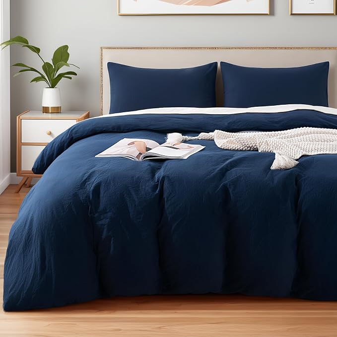 NEXHOME PRO Duvet Cover Set 100% Washed Cotton Oversized Queen 98"x98", Organic Natural Linen Look Textured 3 Pieces Bedding Set with Zipper Closure, Breathable (No Comforter) 9898