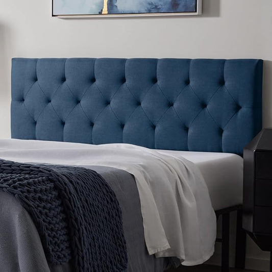Lucid Mid-Rise Upholstered Headboard - Diamond Tufted - Padded Polyester - Adjustable Height from 34” to 46” - Easy Assembly - Bed Frame or Wall Mount - Sturdy - Cobalt - Queen Size