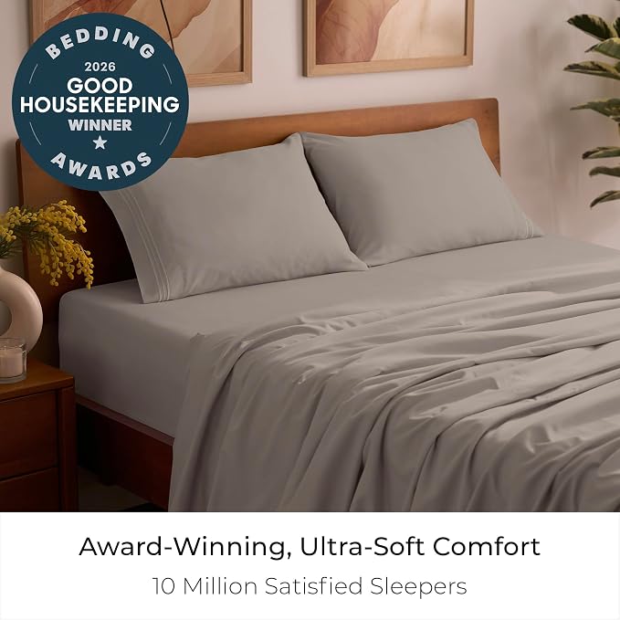 Mellanni Iconic 4-Piece, Ultra Soft Sheet Set (Full, Tan) | 10M+ Sleepers. Lab-tested: Sleeps Cool, Stays Bright, Strong, Smooth. Good Housekeeping Best Bedding, 7 yrs running.