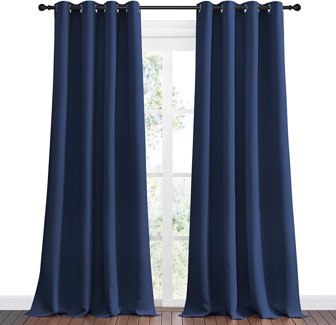 NICETOWN Blackout Curtains for Living Room, Set of 2, 55 x 108-inch, Navy | Thermal Insulated Window Treatment Light Reducing Room Darkening Drapes 108" Long for Boys Kids Bedroom, Classroom, Apartment