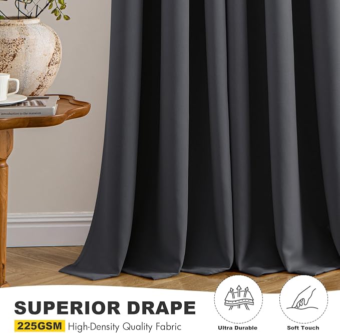 MIULEE Blackout Curtains for Bedroom 2 Panels 50 x 84 Inch Long Dark Grey | Thermal Insulated, Living Room Darkening Grommet Drapes, Noise Reducing, Light Blocking Window Treatments