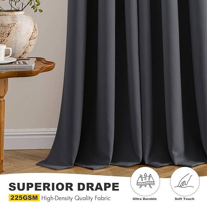 MIULEE Blackout Curtains for Bedroom 2 Panels 40 x 40 Inch Long Dark Grey | Thermal Insulated, Living Room Darkening Grommet Drapes, Noise Reducing, Light Blocking Window Treatments
