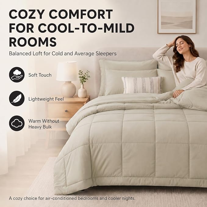 Full Size Comforter Sets Oatmeal - 7 Pieces Bed in a Bag | OEKO-TEX Certified, All-Season, Bedroom, Guest Room, Down-Alternative Comforter + Flat & Fitted Sheets + 4 Pillowcases
