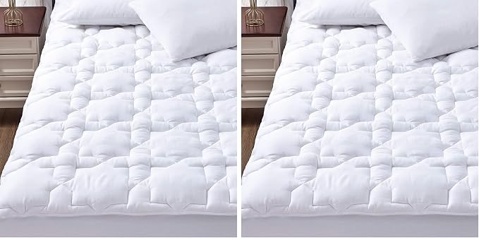 CozyLux Queen Mattress Pad, 450GSM Quilted Cooling Cotton Top Mattress Topper, Extra Deep Pocket Fits 8-21 inches, Oeko-TEX Certified, Plush Soft & Breathable Bed Pad (60"x80", White) (Pack of 2)