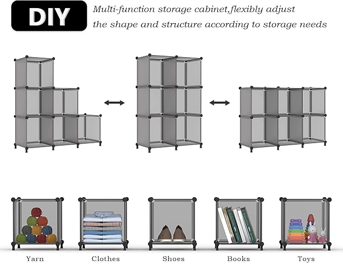 AWTATOS Cube Storage Organizer, Closet Organizers, 6 Cube Shelf, Grey | Portable Closet Storage Shelves, DIY Stackable Storage Cubes Bookshelf, Plastic Clothes Organizer Shelving for Bedroom, Home