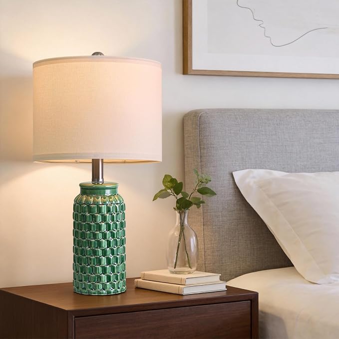 USumkky 20.5" Ceramic Table Lamps Set of 2 - Modern Farmhouse & Boho Style, Bedside Nightstand Lamps for Bedroom, Living Room End Table Lamps, Small Desk Lamp(Green)