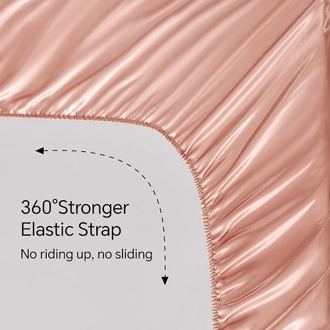 BEDELITE Satin Sheets Queen Size Bed Set, Coral Pink, 4 Pieces | Luxury Silky Bed Sheets, 15 Inch Deep Pocket, Similar to Silk, Soft and Cooling, Reduces Friction, Gentle on Hair and Skin
