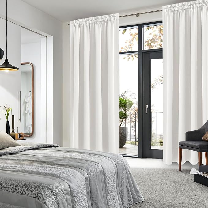 DWCN Blackout Curtains for Bedroom Living Room 52 x 95 Inch Long Ivory | 2 Panels Set, Room Darkening, Thermal Insulated, Light Blocking, Rod Pocket Drapes, Noise Reducing Window Treatments