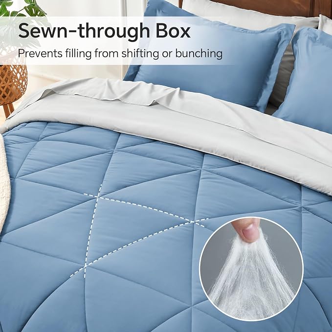 BEDELITE Twin Comforter Set 5 Pieces, Reversible Blue Bed in A Bag | Soft All Season Down-Alternative Comforter, Sheets, Pillowcases & Shams, OEKO-TEX Certified Bedding for Bedrrom, Guest Room