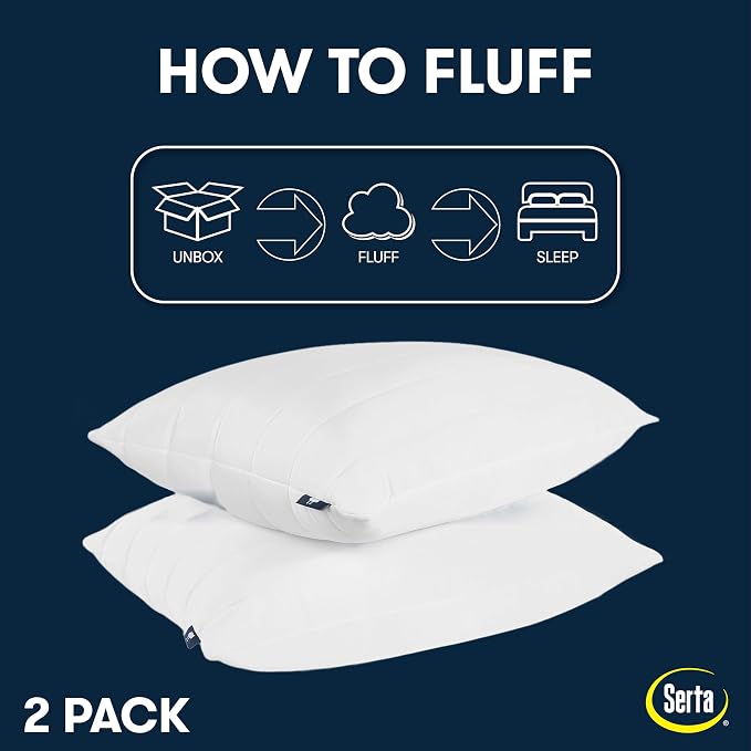 Serta Down Illusion Balanced Support Cooling Pillows, King (2 Pack) | Down alternative fill and cooling cover offer soft comfort for every sleep position, hypoallergenic and machine washable