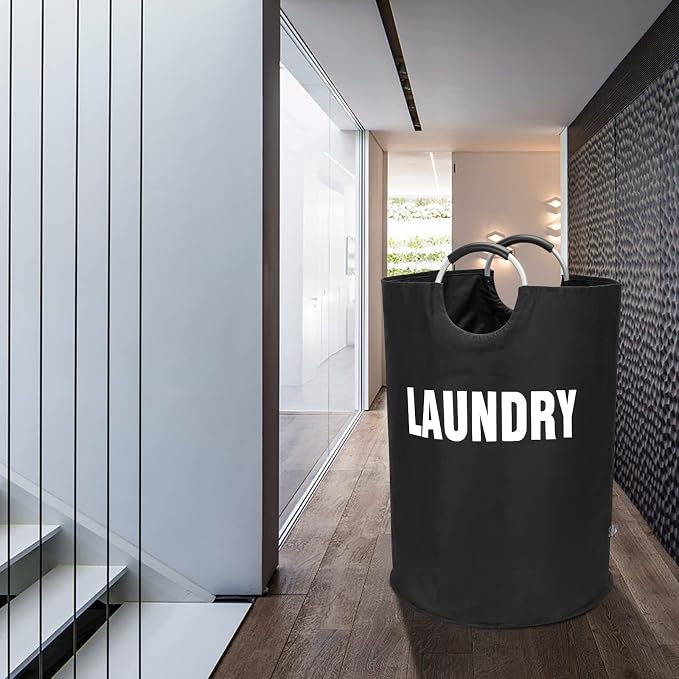 DOKEHOM 160L XX-Large Laundry Basket (7 Colors), Collapsible Laundry Bag, Foldable Laundry Hamper, Folding Washing Bin (Black, XXL) | Freestanding tall washing bin & foldable laundry bag. Extra large clothes storage basket with durable sturdy handles