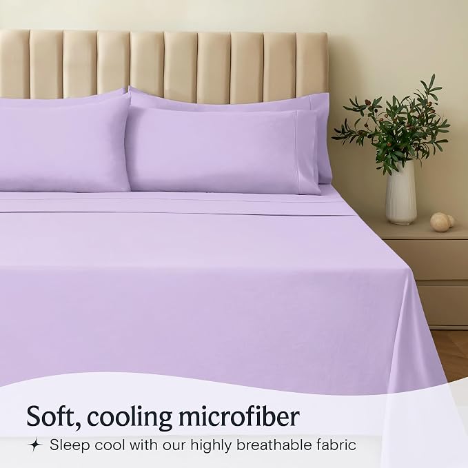 LuxClub 3 PC Twin XL Sheet Set, Deep Pockets Wrinkle Free Cooling Bed Sheets Hotel Bedding for Women, Men, Kids & Teens, Includes 1 Fitted Sheet, 1 Flat Sheet and 1 Pillowcase-Silky Soft Lavender | LUXCLUB Cooling Twin XL Fitted Sheet & Pillowcase Sets...