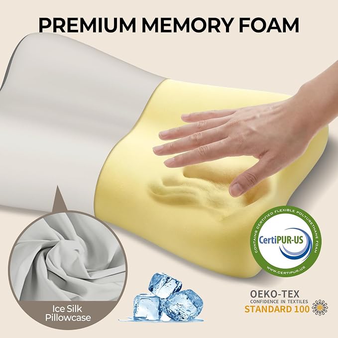 Polovo Cervical Neck Pillow for Pain Relief - Ergonomic Side Sleeper Pillow for Deep Sleep, Contour Memory Foam Pillows for Sleeping Bed Pillow for Side Back Stomach Sleepers(Grey)