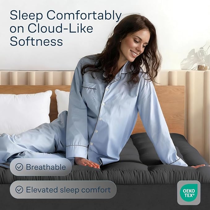 Niagara Sleep Solution 100% Cotton Top Cooling Mattress Topper - Full Size | Cloud-Like Mattress Pad, Breathable, 20" Deep Pocket, Back Pain Relief, Perfect for Hot Sleepers, Dark Gray