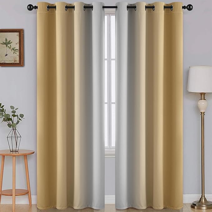 SimpleHome Ombre Beige to Grey White Curtains for Living Room 52Wx96L | Room Darkening Curtains for Bedroom,Gradient Light Blocking Curtain,Thermal Insulated Grommet Window Drapes,2 Panels,96 Inch