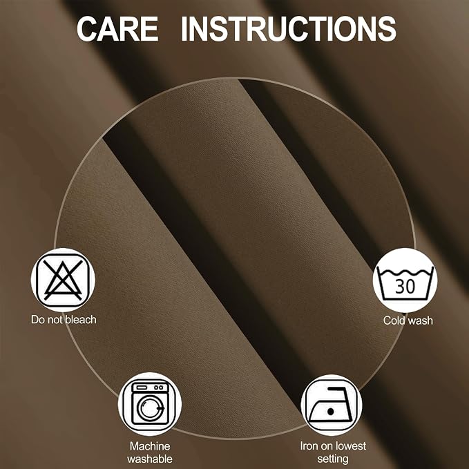 Brown Thermal Blackout Curtains/38 x 84 Inch/Set of 2 Panels Room Darkening Curtains for Bedroom