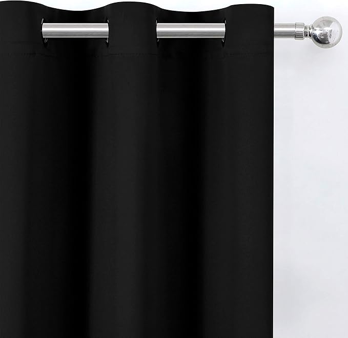 Black Blackout Curtains/38 x 54 Inch/Set of Two Panels Grommet Living Room Curtains
