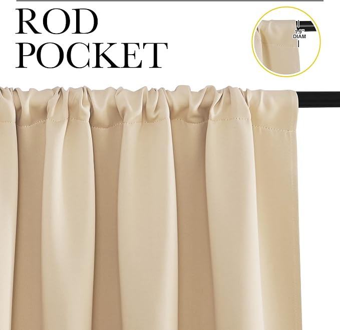NICETOWN Biscotti Beige Blackout Curtains for Living Room 52" x 84" 2 PCs | Energy Efficient Noise Reducing Thermal Insulated Rod Pocket Drapes Draperies for Bedroom Window, Light Blocking Home Decor
