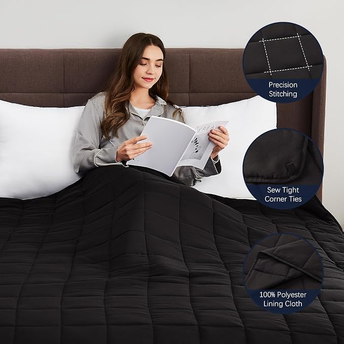 CuteKing Weighted Blanket for Adults (15lbs, 48"x72", Grey) Heavy Blanket for 140-150lbs, Breathable Microfiber Material with Glass Beads All-Season Summer Fall Winter Soft Thick