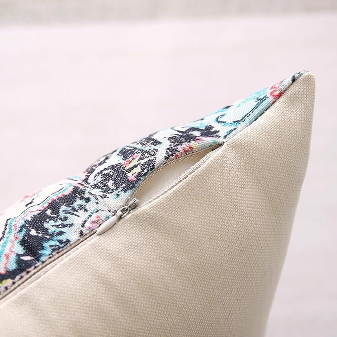 Outdoor Waterproof Pillow Covers - 12 x 20 Inch Set of 2, Orange Bohemian Vintage Carpet Pattern, Ethnic Design Decorative Farmhouse for Couch, Garden, Balcony
