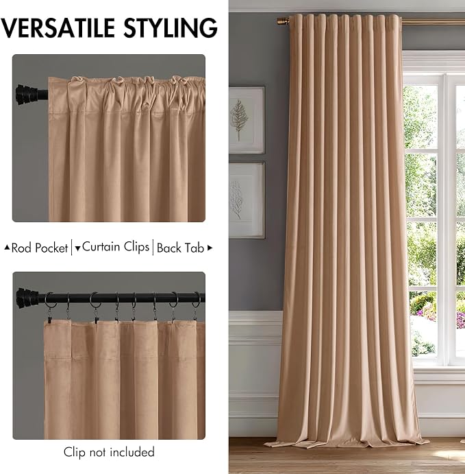 MIULEE Blush Beige Velvet Curtains 52x96 inches Luxury Blackout Curtains | Thermal Insulated, Super Soft Window Drapes for Bedroom Living Room, Rod Pocket & Back Tab