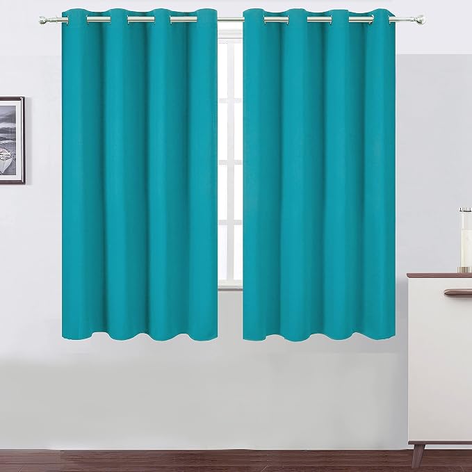 Teal/Turquoise Kids Blackout Bedroom Curtains/52 x 63 Inch/Set of 2 Panels Thermal Insulated Living Room Curtains