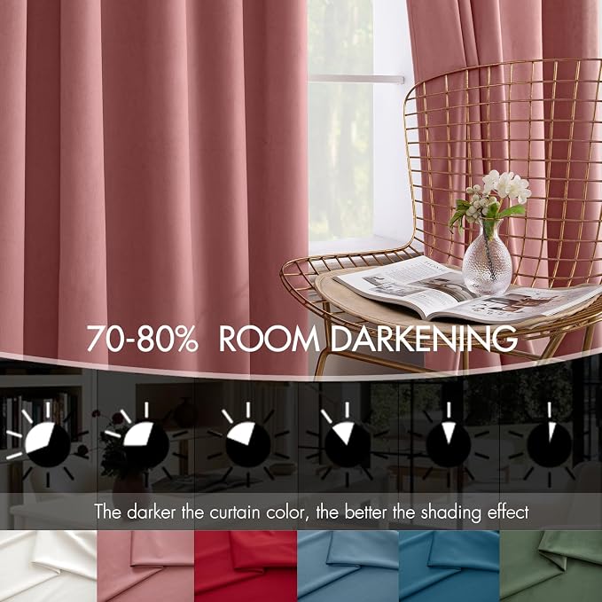 MIULEE Velvet Curtains 50W x 90L 2 Panels Dusty Rose Blackout Curtains | Luxury velvet fabric, pinch pleat design, back tab hooks, thermal insulated, blackout light blocking, for living room bedroom