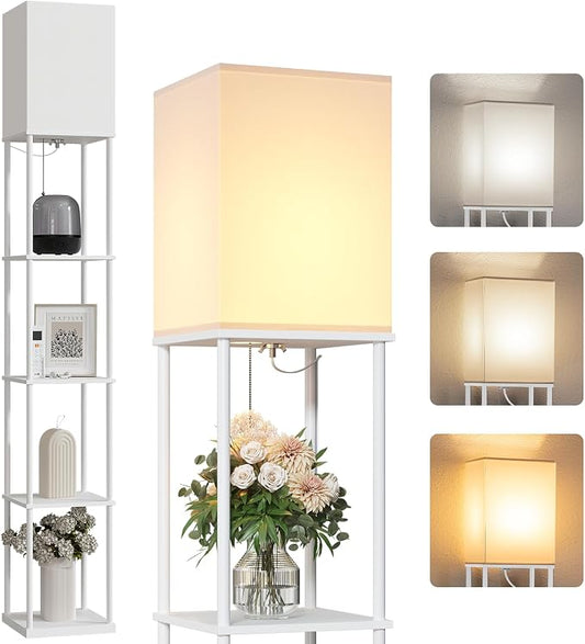 SUNMORY 5 Tier Floor Lamp with Shelves, Standing Lamps for Living Room | 3 CCT LED Bulb Include, 70" Tall Corner Shelf Lamp, Display Bookshelf, Modern Style for Bedroom, Office, Home Decor