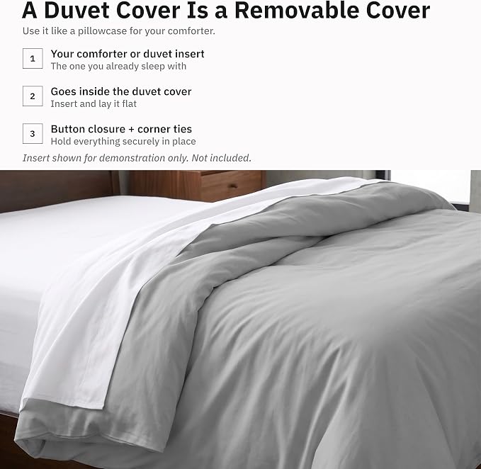 California Design Den 100% Cotton Sateen Duvet Cover King Size, Light Grey | Duvet Cover Only, Comforter Not Included, Backed by Good Housekeeping Seal, Button Closure & Corner Ties