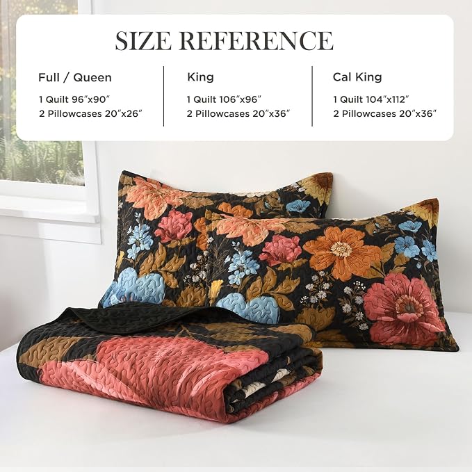 Quilt King Size, Colorful Floral Boho Summer Bedspread 3 Pieces | Golden Flower Botanical Summer Bedspreads with 2 Shams, Reversible Polyester Coverlet Set for All Seasons, 106"x96"