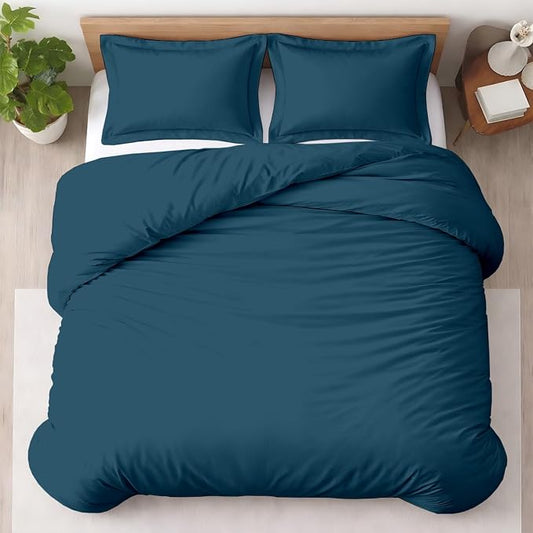 Kotton Culture 3 Pc Twin XL/Twin Duvet Cover Set-100% Egyptian Cotton 600 Thread Count Ultra Soft Premium Durable Comforter Cover Zipper Closure & Corner Ties- (Green Teal, 68" X 90")