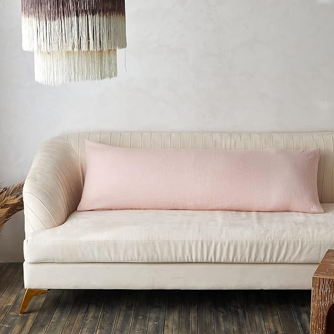 Simple&Opulence Body Pillow Cover 20" x 54",100% Pure Linen, Ultra Soft and Breathable, Body Pillowcase with Envelope Closure for Adults(Dusty Pink)